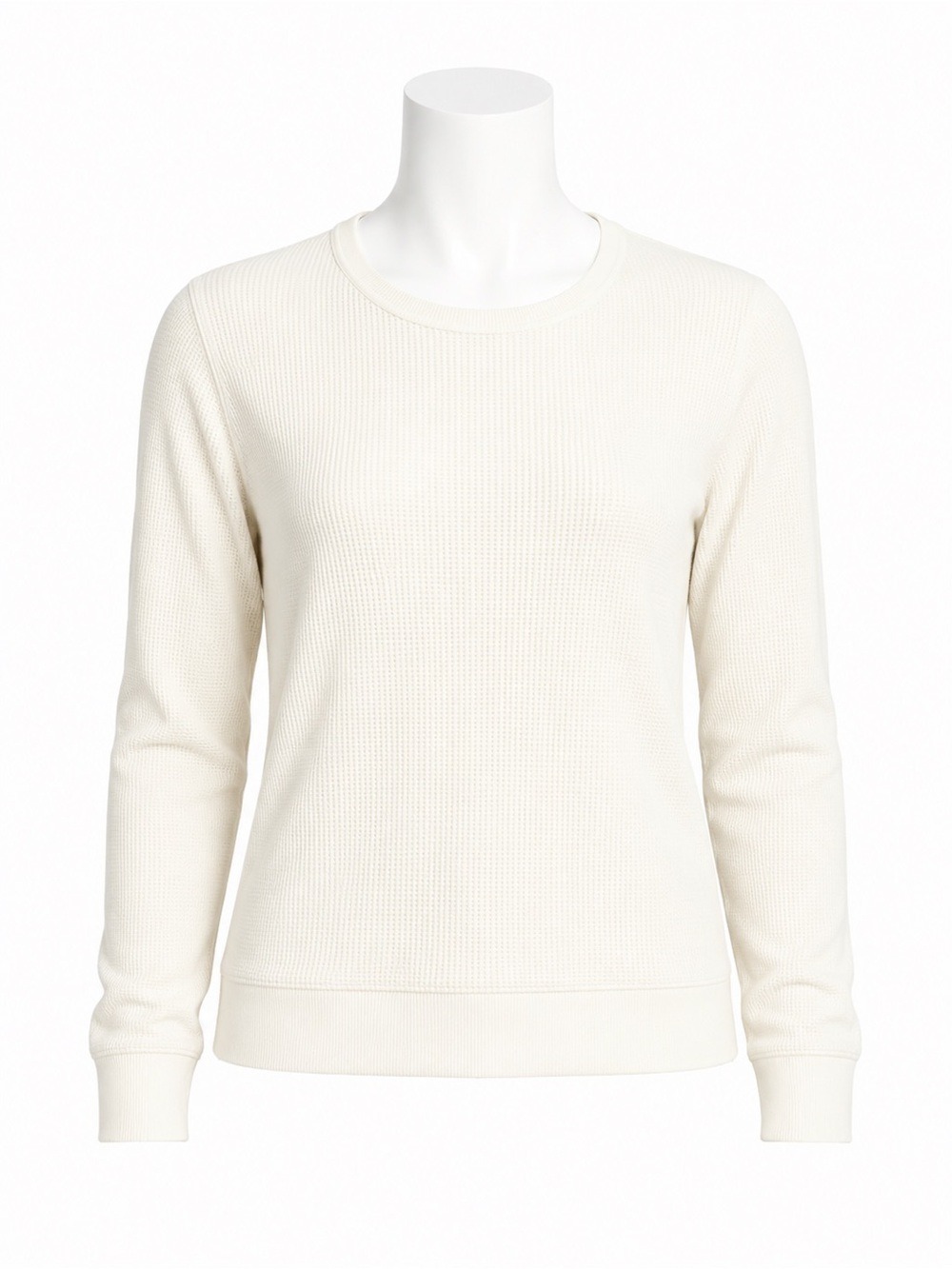ZARA Fine Cotton Waffle Knit Long Sleeve Cream Off White Lightweight Sweater M